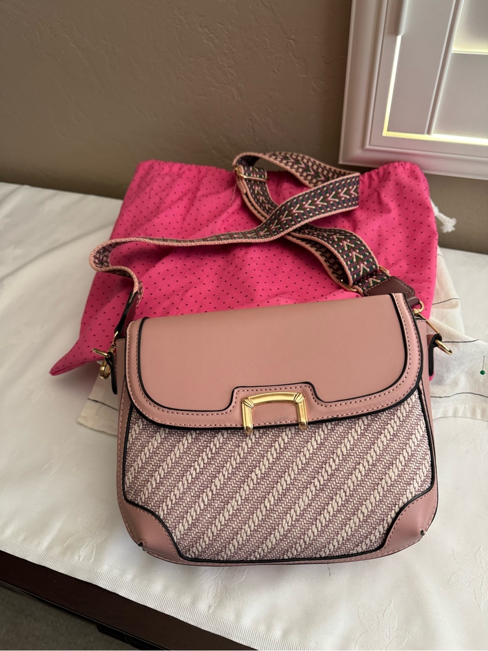 Kasqo vegan leather saddle-style crossbody bag